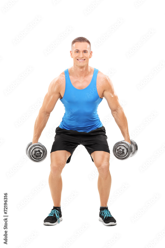 Young athlete exercising with two barbells Young athlete exercising with two barbells