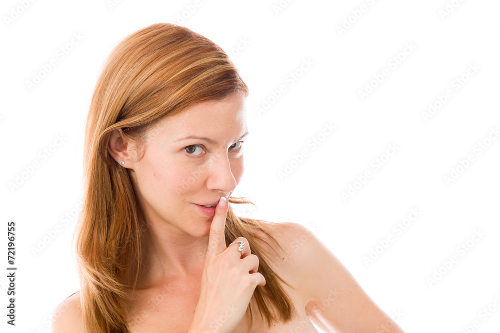 model isolated with finger on lips secret