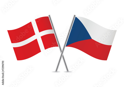 Czech and Danish flags. Vector illustration.