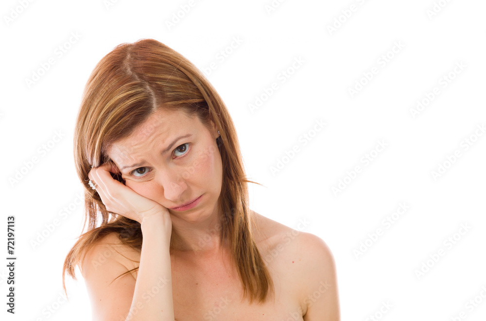 model isolated on plain background bored upset model isolated on plain background bored upset