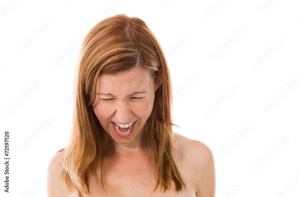 model isolated on plain background furious screaming model isolated on plain background furious screaming
