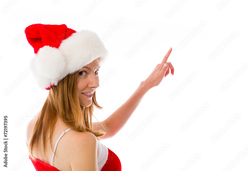 model isolated on plain background looking at camera pointing model isolated on plain background looking at camera pointing
