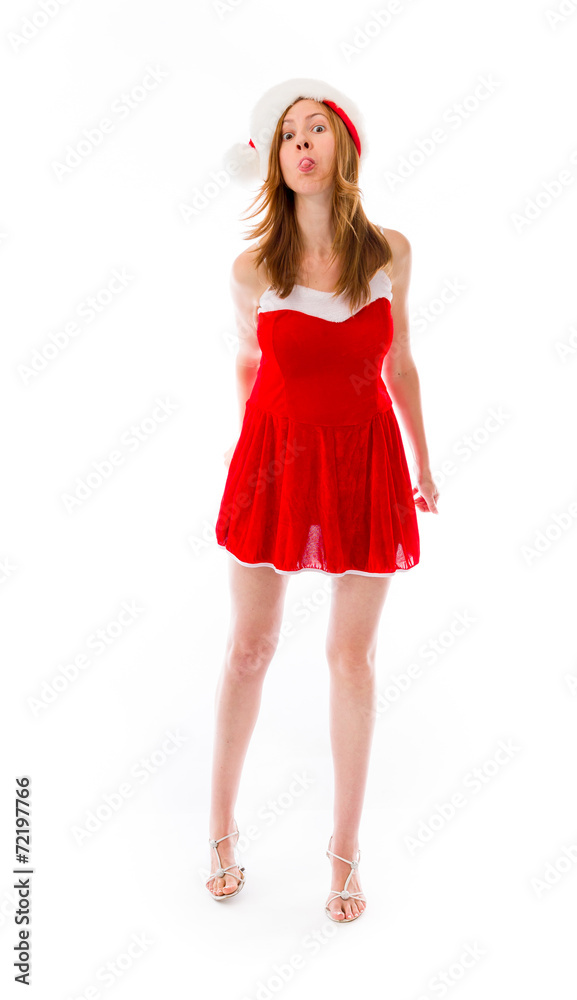 model isolated on plain background face sticking tongue out