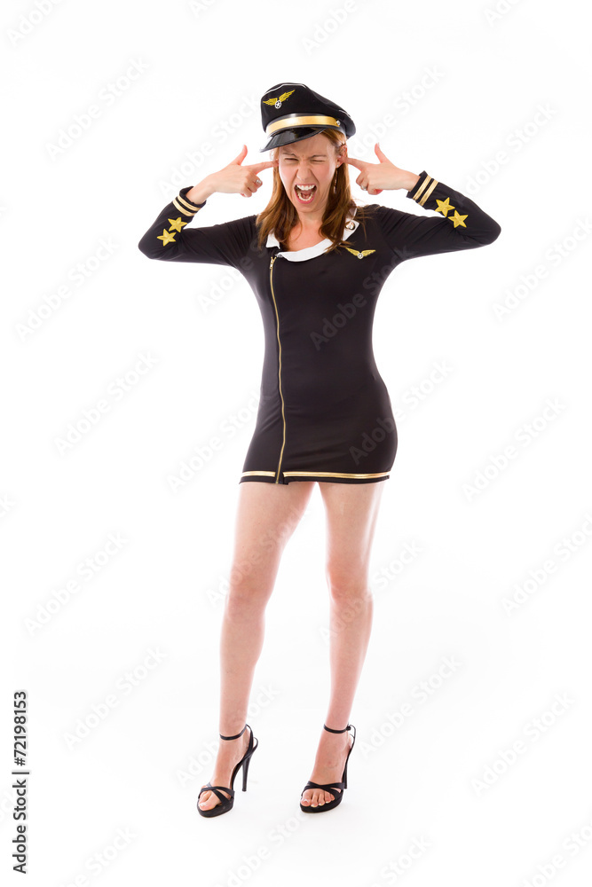 model isolated on plain background plugging ears with fingers model isolated on plain background plugging ears with fingers
