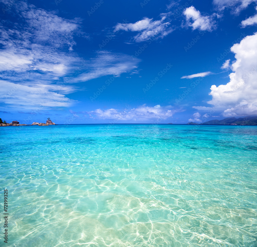 Tropical turquoise bay and blue sky, Mahe Island, Seychelles