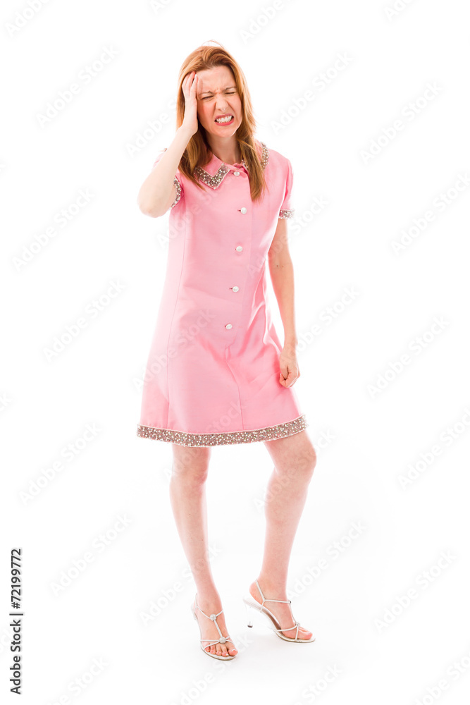 model isolated on plain background confused headache model isolated on plain background confused headache