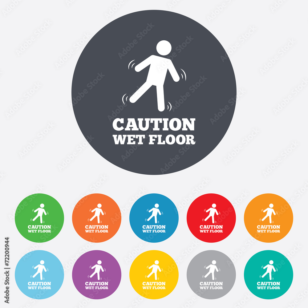 Caution wet floor icon. Human falling symbol.
