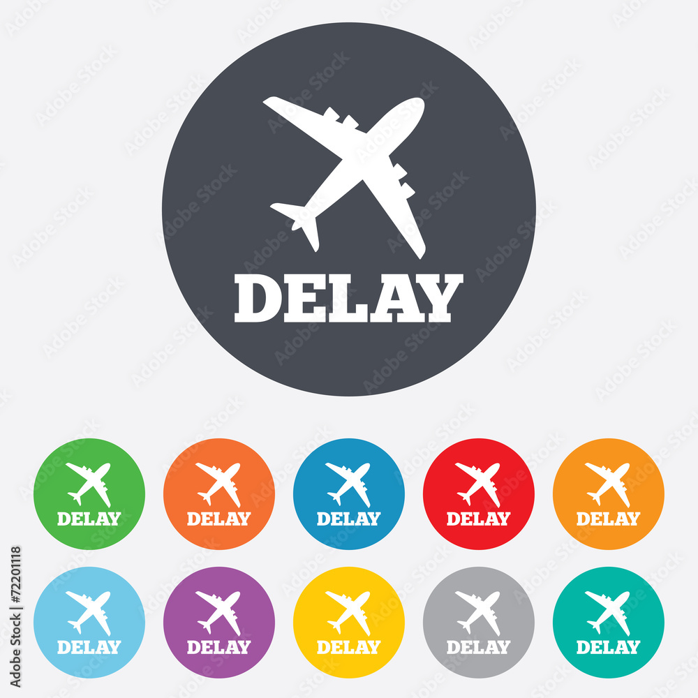 Delayed flight sign icon. Airport delay symbol. Delayed flight sign icon. Airport delay symbol.