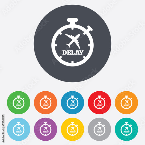 Delayed flight sign icon. Airport delay symbol.