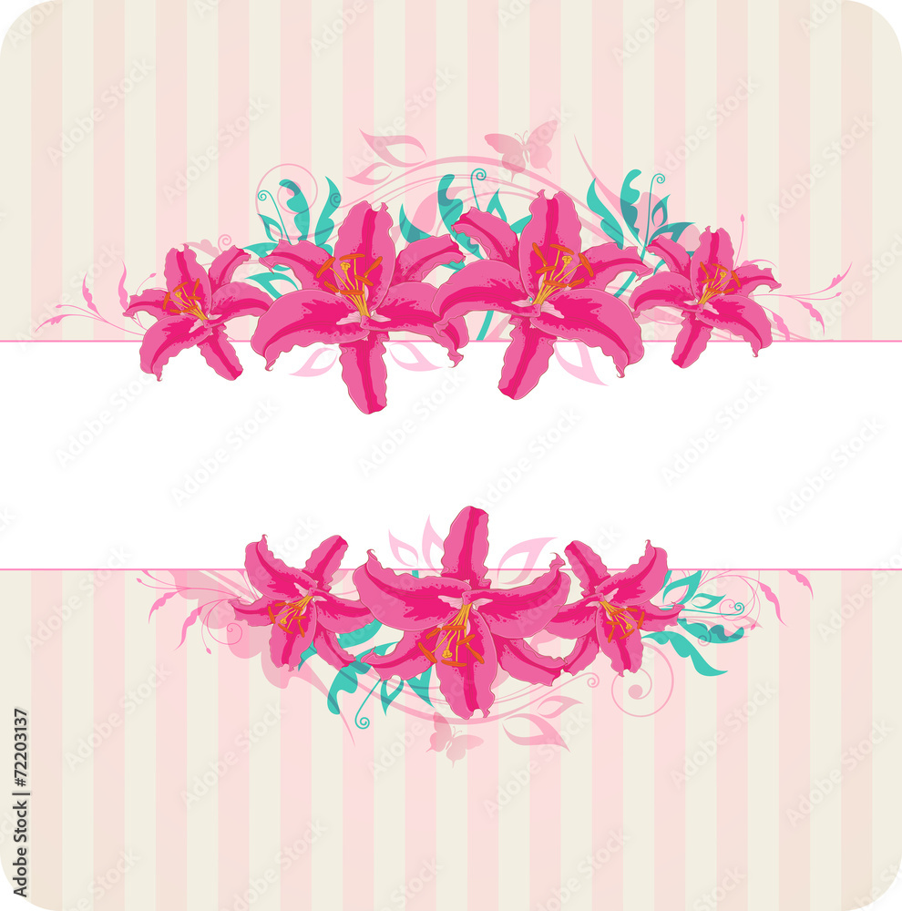 Obraz premium Striped background with red flowers