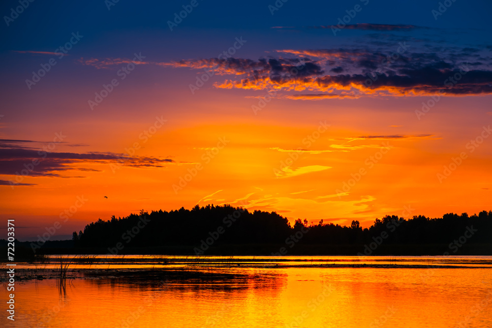 Amazing sunset over lake