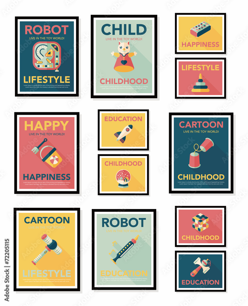 Toy poster flat banner design flat background set, eps10 Toy poster flat banner design flat background set, eps10