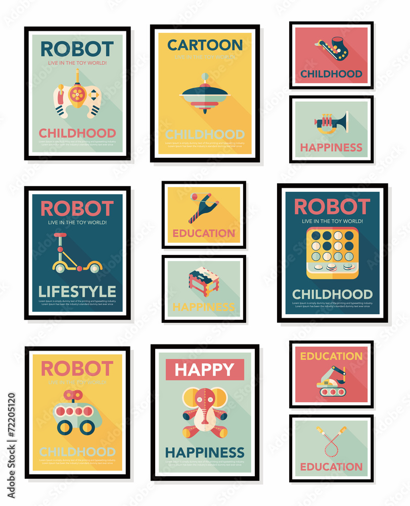 Toy poster flat banner design flat background set, eps10