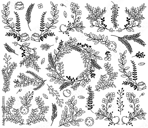 Vector Collection of Vintage Style Hand Drawn Florals - Great fo