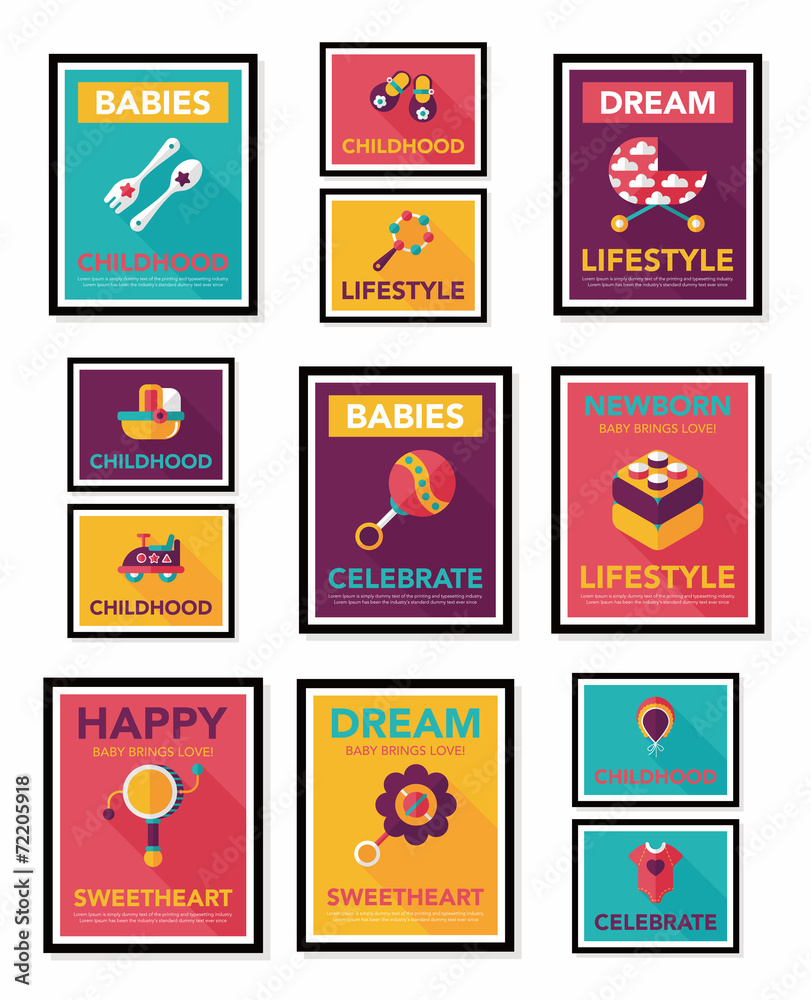 Baby poster flat banner design flat background set, eps10 Baby poster flat banner design flat background set, eps10