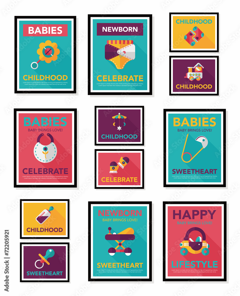 Baby poster flat banner design flat background set, eps10 Baby poster flat banner design flat background set, eps10