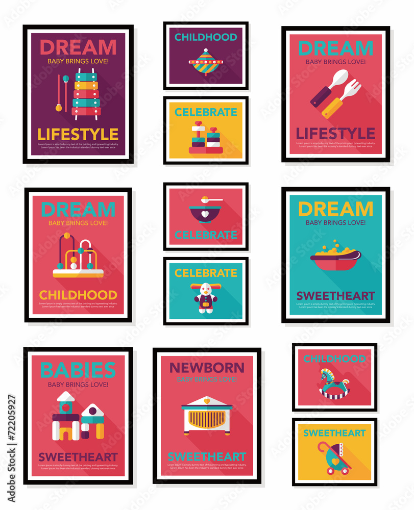Baby poster flat banner design flat background set, eps10 Baby poster flat banner design flat background set, eps10
