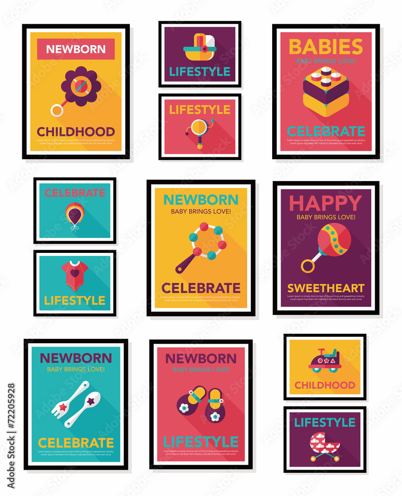Baby poster flat banner design flat background set, eps10 Baby poster flat banner design flat background set, eps10