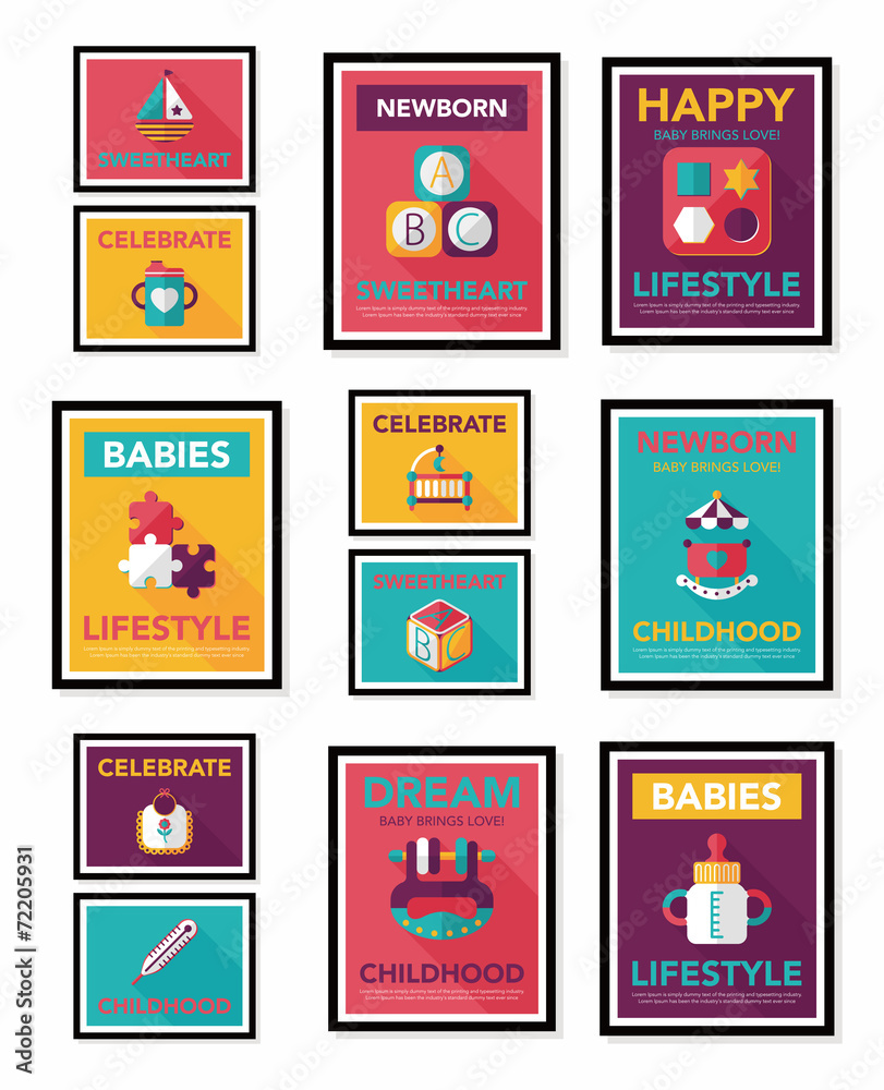 Baby poster flat banner design flat background set, eps10 Baby poster flat banner design flat background set, eps10