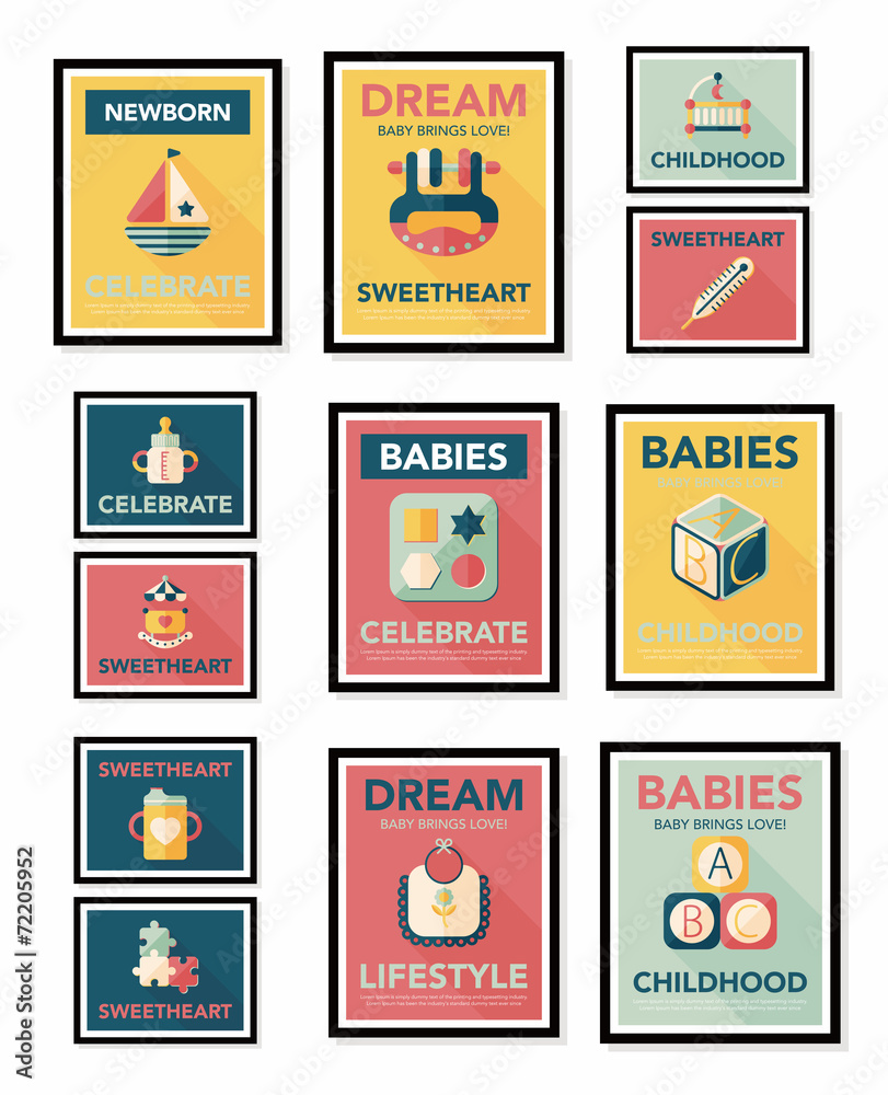 Baby poster flat banner design flat background set, eps10 Baby poster flat banner design flat background set, eps10