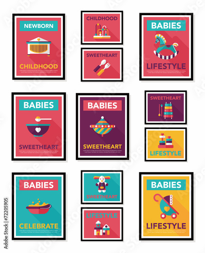 Baby poster flat banner design flat background set, eps10
