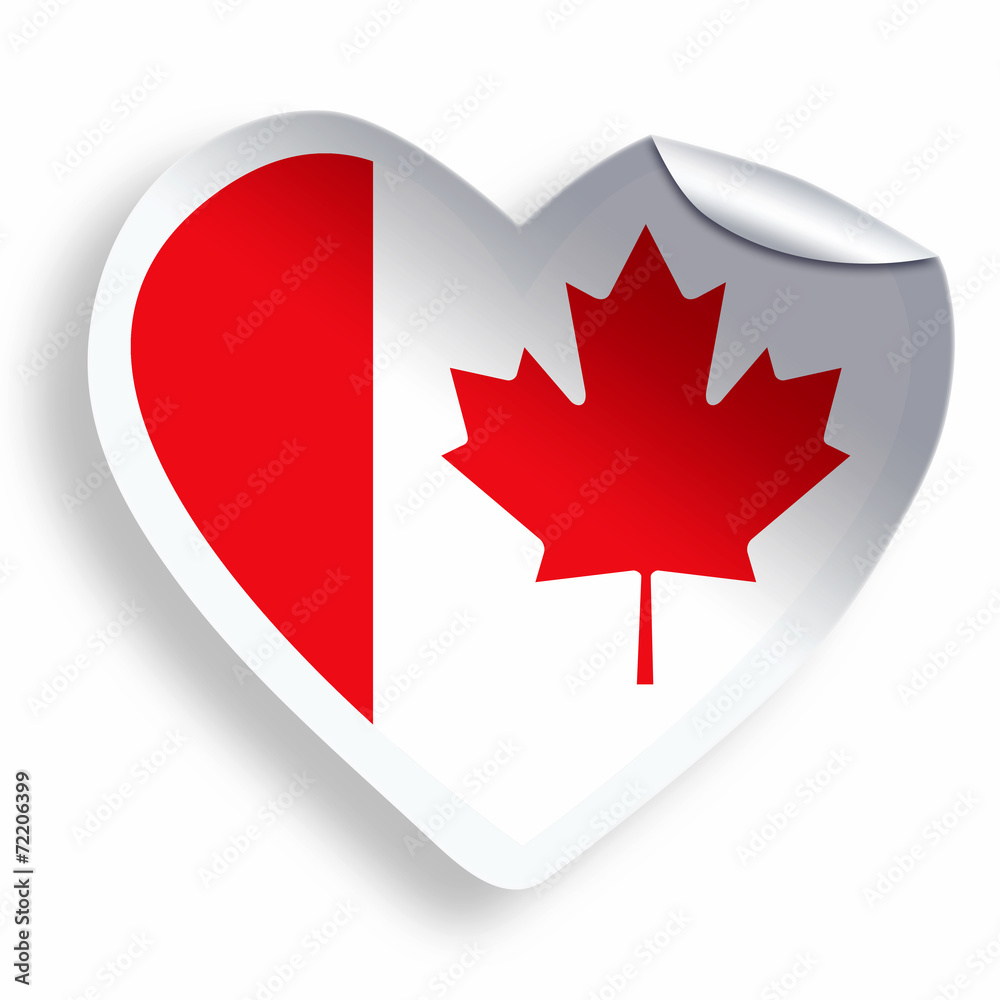 Fototapeta premium Heart sticker with flag of Canada isolated on white