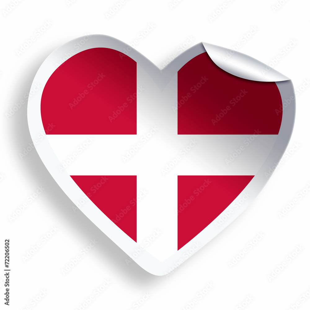 Fototapeta premium Heart sticker with flag of Denmark isolated on white