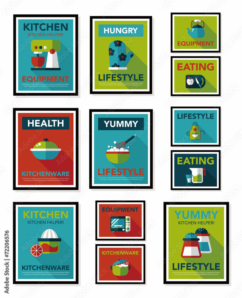 Kitchenware poster flat banner design flat background set, eps10 Kitchenware poster flat banner design flat background set, eps10