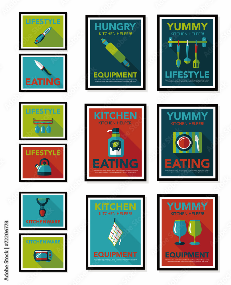 Kitchenware poster flat banner design flat background set, eps10 Kitchenware poster flat banner design flat background set, eps10