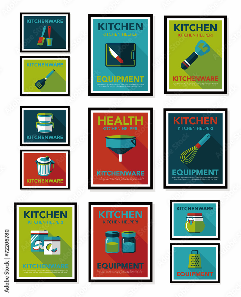 Kitchenware poster flat banner design flat background set, eps10