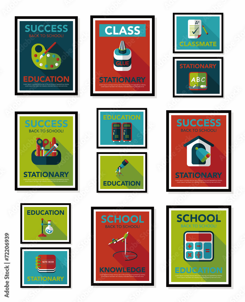 School poster flat banner design flat background set, eps10 School poster flat banner design flat background set, eps10