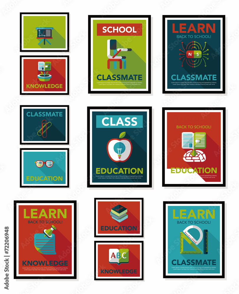 School poster flat banner design flat background set, eps10 School poster flat banner design flat background set, eps10