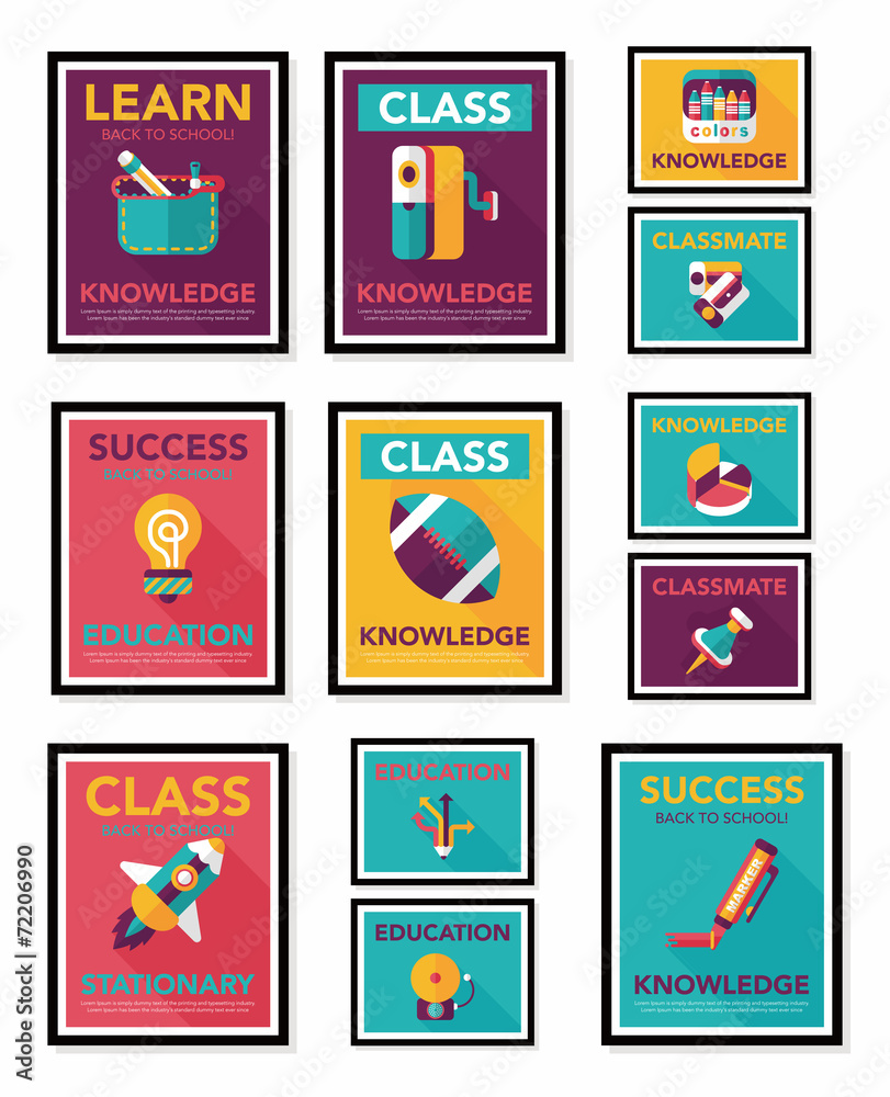 School poster flat banner design flat background set, eps10 School poster flat banner design flat background set, eps10