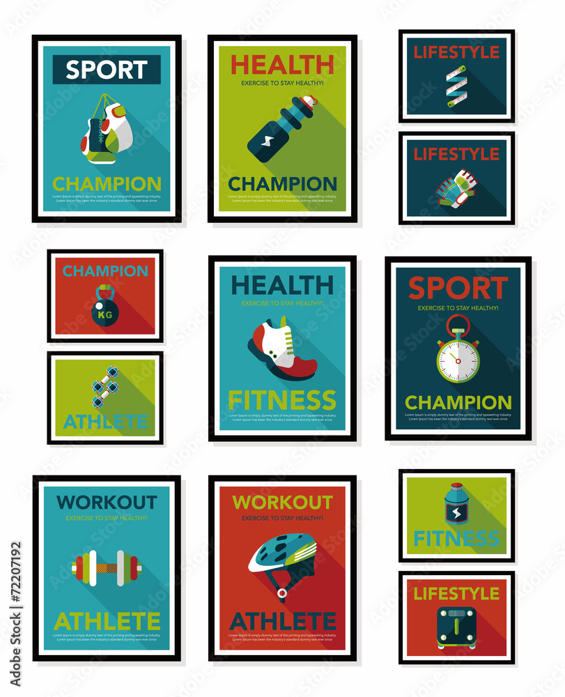 Fototapeta premium Sport poster flat banner design flat background set, eps10