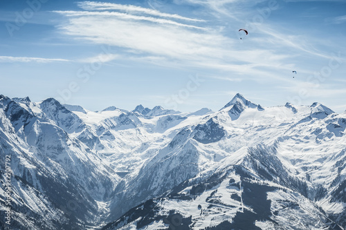 Beautiful mountain ski landscape with Kitzsteinhorn in the backg photo