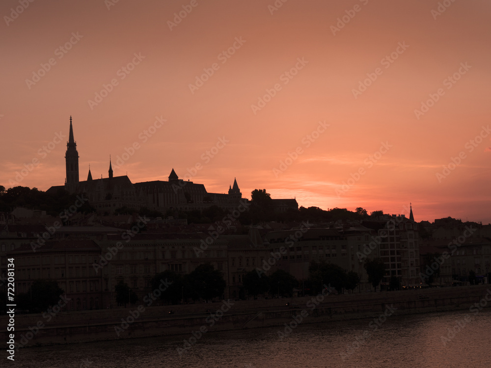 The setting sun over the River Danube