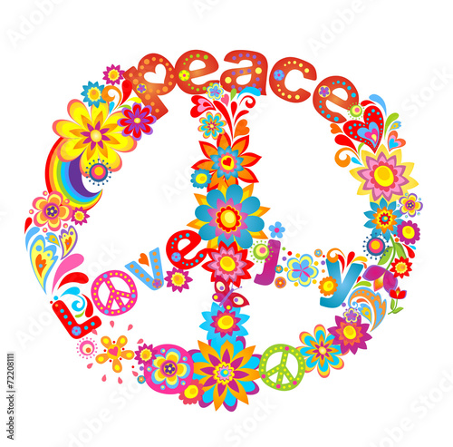 Peace flower symbol with hippie symbolic