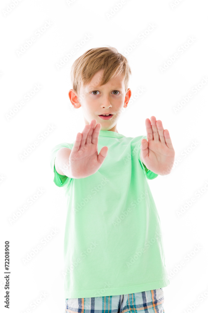 model isolated on plain background stop sign with hands model isolated on plain background stop sign with hands