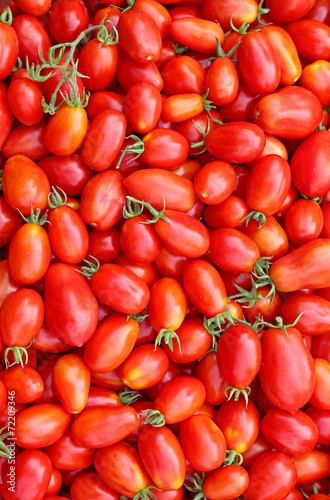 Background of the plurality of oval red tomatoes