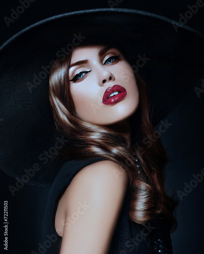 beautiful model with bright makeup colorful lips