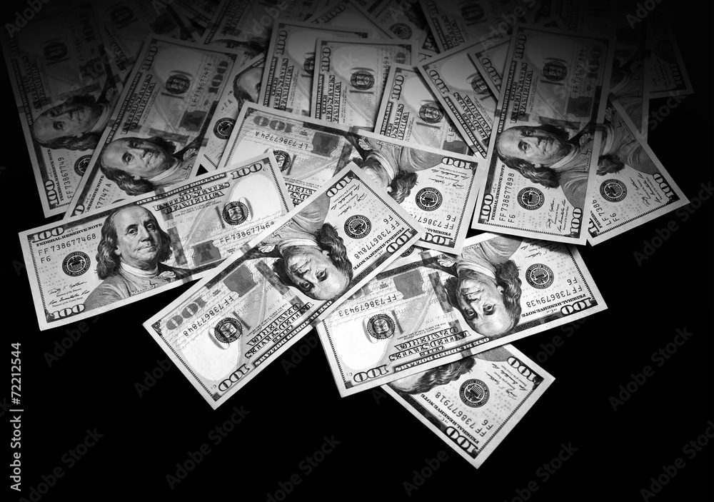 American dollars on black background - obrazy, fototapety, plakaty 