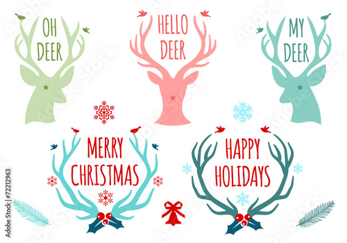 Christmas deer antlers, set of vector design elements