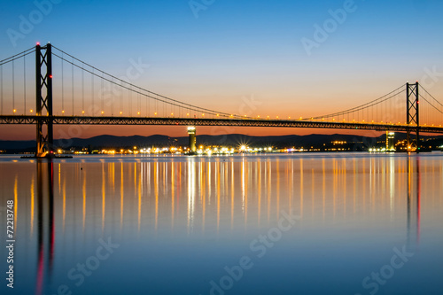 The Forth Road Bridge in Scotland at dawn