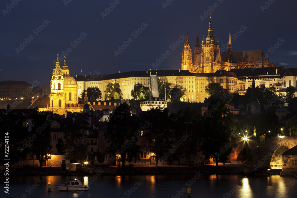 Prague at night, Charles bridge and Prague castle