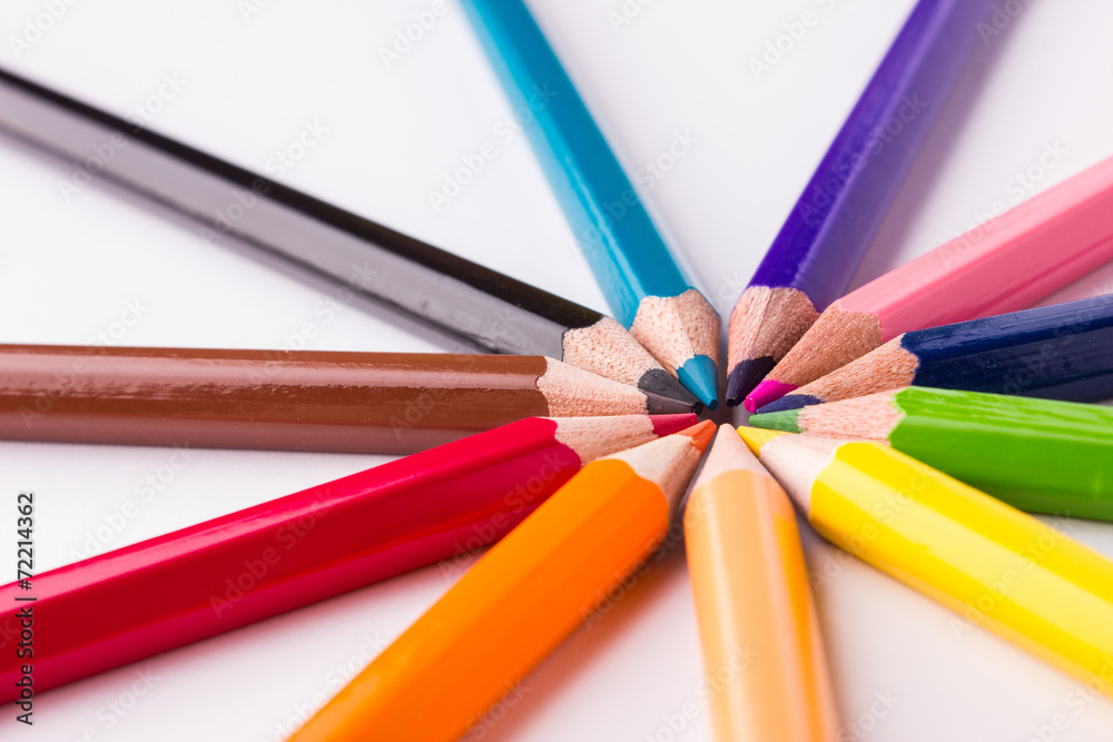 Many different colored pencils on white background Many different colored pencils on white background