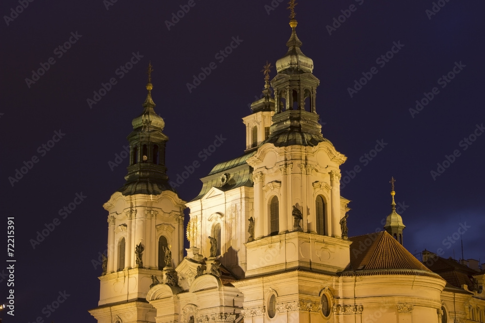 St. Nicholas church in Prague at night, Czech Republic