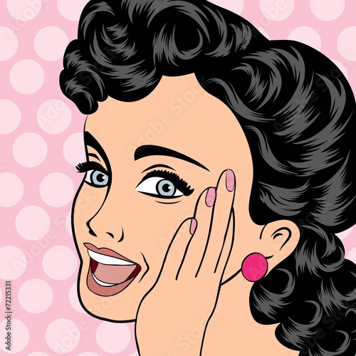 pop art cute retro woman in comics style