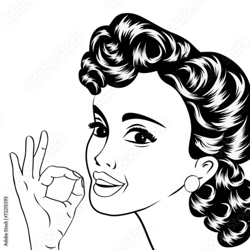 pop art cute retro woman in comics style
