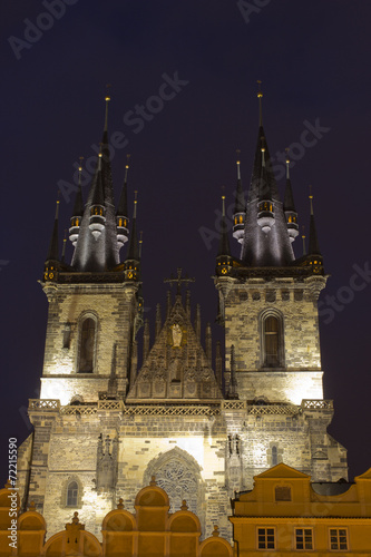 Tyn gothic cathedral in Prague at night © filipobr