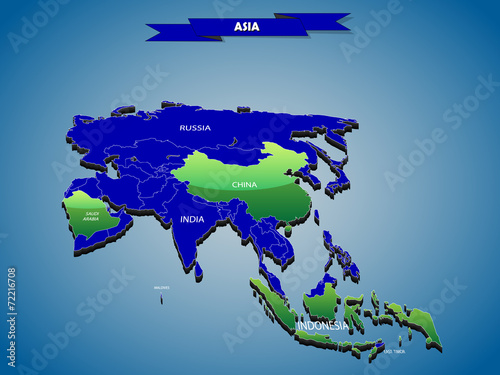 3 dimensional infographics political map of Asian continent